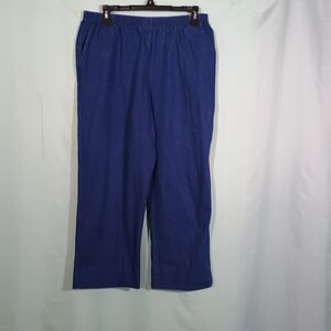 Women’s Blue Elastic Waist Capri Pants – Casual Cropped Pull-On Trousers